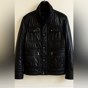 Zara Man Detailed Lots Of Pockets Shiny Slick Black Jacket XL